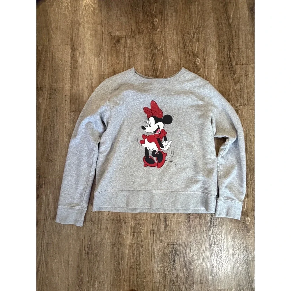 Kate Spade x Disney Minnie Mouse Sweatshirt Gray Medium Glitter Graphic Pullover